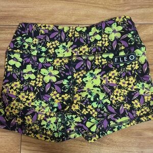 Fleo Black Shorts with Purple and Yellow Floral Design